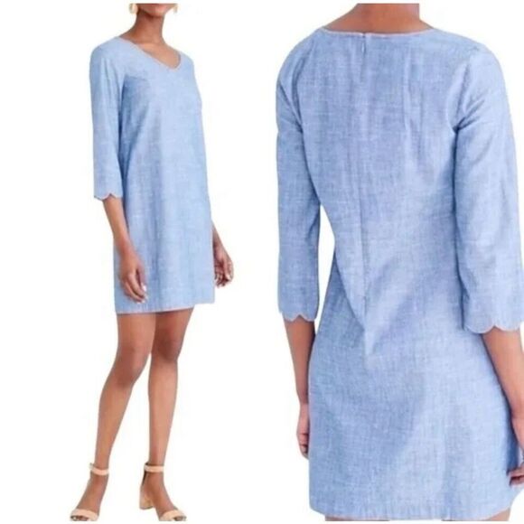 ✨J. By J.Crew Chambray Sz 8 Dress with Scalloped Sleeve✨ - Picture 2 of 9